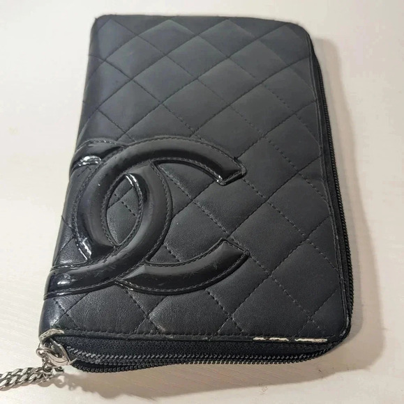 Authentic Chanel Cambon Long Wallet Black Leather with Hot Pink Interior - Picture 1 of 15